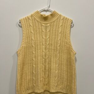 Christopher & Banks Pale Yellow Cable Knit Sleeveless Turtleneck Sweater Vest